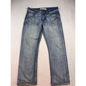 Blue Rag Mens Light Wash Straight Leg Distressed Denim Jeans 32x30 Whiskered